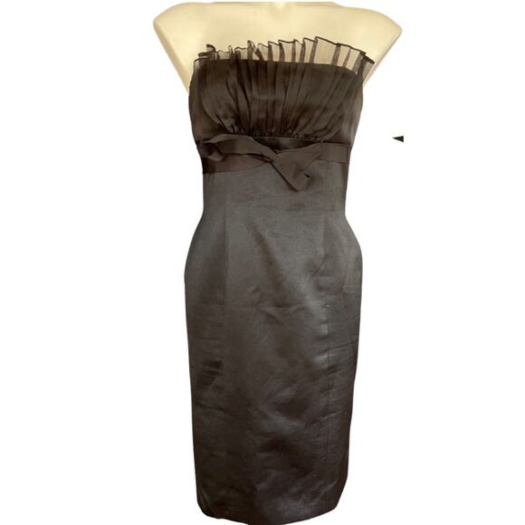 Monique Lhuillier Strapless Satin Mesh Sheath Dress Size 8 Black - Picture 9 of 9